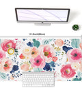 Pink Floral Large Mouse Pad 31.5 By 15.7 Inches Extended Desk Mat Waterproof PU Leather For Desktop