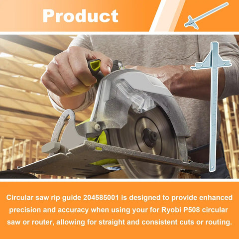 Close-up of Heavy Duty Circular Saw Guide Rip Fence Edge Cutter compatible with Ryobi 18v models P508, P501g, P506, P507 for precise cuts.