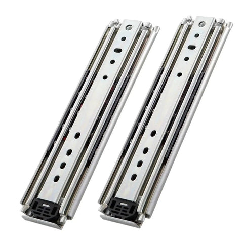 Heavy Duty Full Extension Drawer Slides Side Mount Ball Bearing Cabinet Tracks Built Tough For Silky Smooth Glide 500 Lb Load Cold Rolled Steel 72 Inch rails.