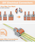 Lever Push-In Wire Connector Kit, 40-Piece Compact Splicing Set for DIY Wiring showing various splicing configurations and connections.