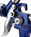 Pro Grade Mini Pneumatic Spray Gun With Swappable 0.8 And 1.0 Mm Tips For Car Repair Wall Refresh And Craft Builds Delivers A Sick Finish Every Single Time, close-up of trigger and control knob.
