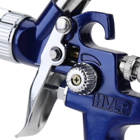 Pro Grade Mini Pneumatic Spray Gun With Swappable 0.8 And 1.0 Mm Tips For Car Repair Wall Refresh And Craft Builds Delivers A Sick Finish Every Single Time, close-up of trigger and control knob.