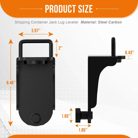 Amazon DEEAGLE shipping container jack lug with U-shaped handle, steel carbon, black; front view, 8.46 in tall