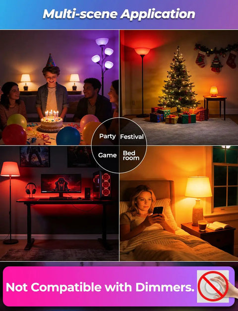 Color Changing LED Bulb With Remote Control For Dope Mood Lighting, 120 Colors, 5700K Daylight White, 70 Watt Equivalent, RGBW And White, Timing Function, A19 E26 Edison Screw, 2 Pack