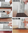 4 Piece Guitar Luthier Tools Set With Notched Straight Edge in use measuring string height and fret slot depth on guitar