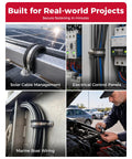 All In One 220 Piece Rubber Cushioned Cable Clamp Kit With 60 P Clamps in use for solar, electrical, marine, and automotive wiring.