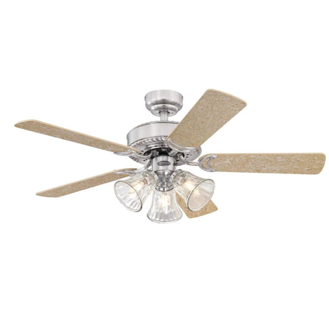 Newtown 42 Inch Indoor LED Ceiling Fan With Light Brushed Nickel Finished With Reversible Light Maple And Bird's Eye Maple Blades