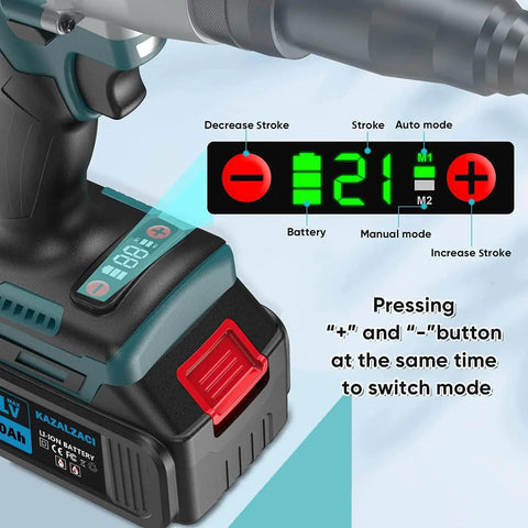 Cordless Rivet Nut Gun With Rechargeable 5.0Ah Battery Powers Through Metric Nutserts M4 To M10 control panel with digital display