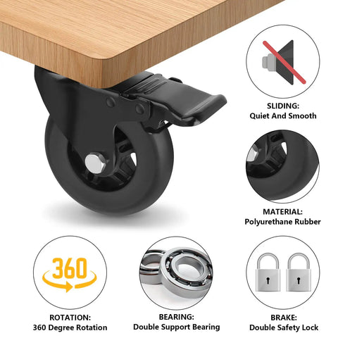 Heavy Duty 4 Inch Locking Swivel Caster Wheels Set Of Four Solid Rubber Furniture Cart Casters Loaded Up Without Breaking A Sweat Roll Like Butter 2200 Lbs Max Payload close up of caster wheel with double foot pedal brake and polyurethane material.