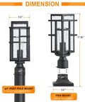 Dimensions of Outdoor Dusk To Dawn Post Light Set In Matte Black With Clear Glass Panels showing height and base size.