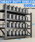 Workhorse Grade Heavy Duty 4 Tier Steel Shelving Rack With 6400 Pound Capacity And Totally Adjustable Shelves, 59" high, 24" deep.
