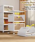 Four Tier Foldable Plastic Drawer Storage with Wheels, Stackable Bins with Lids for Kitchen, Closet, Dorm, Office, Living Room and Bathroom