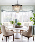 Dining room with Black Crystal Chandeliers Modern Round Ceiling Light Fixture 20 Inch Dimmable 9 Lights 3 Tier Raindrop Pendant.