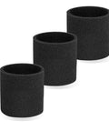 Three black foam sleeves for Ridgid 5-20 Gallon Wet Dry Vacuums VF4000 VF5000 VF6000 Foam Cover PreFilter aligned side by side.