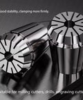 Two ER20 collet chucks made of spring steel on a reflective surface, showcasing precision tool holders for CNC lathes and mills.