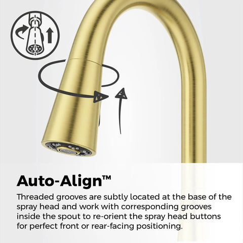 Close-up of pull-down sprayer head on Barulli Kitchen Faucet With Pull Down Sprayer And Soap Dispenser Single Handle High Arc Chrome Finish For Kitchen Sink 3 Hole Installation Advanced Docking with auto-align feature.