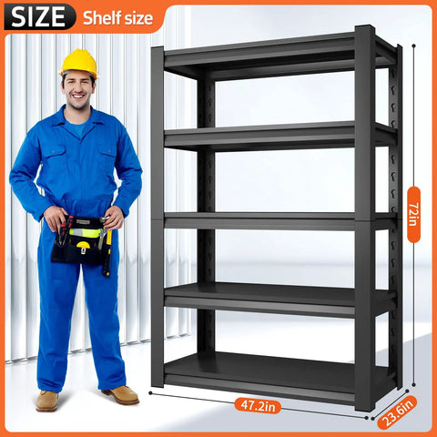 Beefy 5 Tier Garage Shelving Unit With 3000Lbs Capacity Adjustable Metal Storage Racks 48 Inches Wide 24 Deep 72 High For Industrial Warehouse Basement Organization, 72in tall black metal shelf