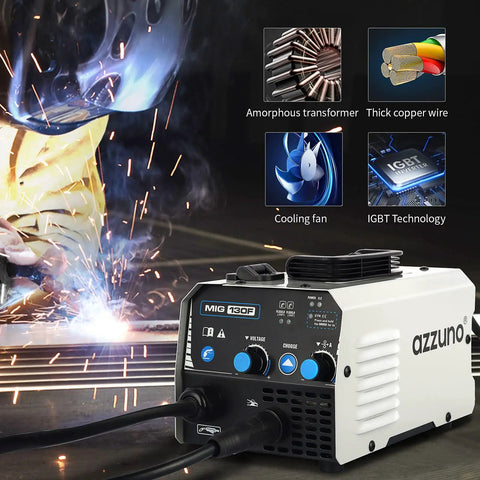 Gasless MIG Welder Flux Core 110V 130Amp Portable Wire Feed Inverter With Synergic Control IGBT showing operation and features