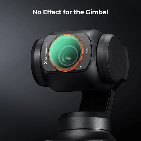 Osmo Pocket 4x3 Magnetic CPL Filter For DJI Osmo Pocket 4x3 Camera attached, showing no effect on gimbal performance.