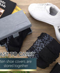 300 Pack Disposable Shoe Covers Non Slip Heavy Duty Black Booties For Indoors And Contractors with storage box and white shoes