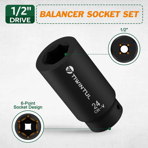 Image of 1/2-inch drive balancer socket, 6-point design, part of Crank Bolt Socket Set For Deep Six Point Harmonic Balancer Sockets.