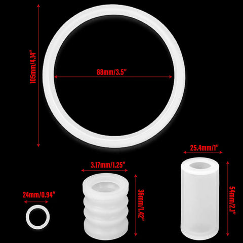 Pro Grade Food Grade Silicone Seal Kit For Soft Serve Ice Cream Makers 15 Piece O Rings And Gasket Set Compatible With YIKAFU YKF COOCO Machines Replacement Spare Parts, showing various sizes of white silicone O-rings and seals.