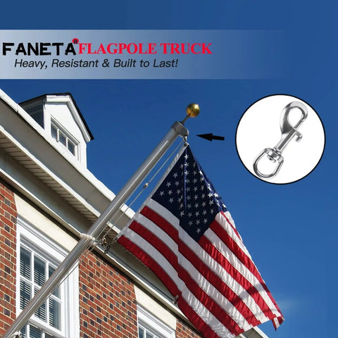 Heavy Duty Marine Grade 316 Stainless Steel Bolt Snap Hooks Smooth Swivel Base Tough As Nails For Diving Boating And Fishing Corrosion Proof 2 Pack 3 Inch Connectors on flagpole with American flag.