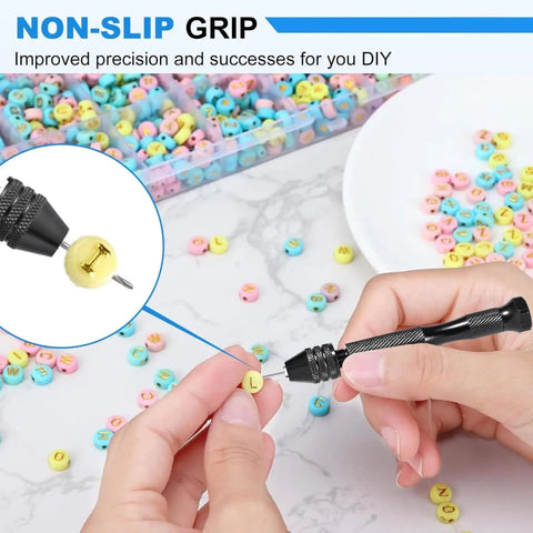 Professional Micro Drill Bit Set With Pin Vise Hand Drill Precision Jewelry Crafting And Resin Art Cuts wood beads with ergonomic grip.