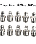 Top 10 Piece Stainless Steel Grease Fitting Kit With Straight Design 201 Metal 18-28 Thread Rust Proof Oil Nipples For Car Machinery And Hardened Bearings Maintenance Work, 1/8-28 thread, 10 pcs