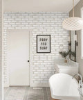 Bathroom with Peel And Stick Faux Brick Wallpaper Self Adhesive White And Beige Roll 17.7 By 472.4 Inches Removable Wall Covering