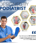 Podiatrist holding insole with diagrams of arch pain, heel spurs, and foot pain; All Day Comfort Arch Support Insoles For Plantar Fasciitis.