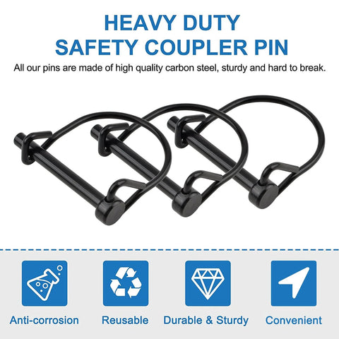 One Quarter Inch Diameter Heavy Duty Safety Coupler Pin For Quick Release Hitches And PTO Pins Carbon Steel Round Loop Wire Lock Trailer Pin displayed