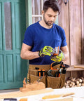 Man wearing Heavy Duty Waxed Canvas Tool Apron With 13 Pockets And Nail Apron, Woodworking Belt For Pros And DIYers