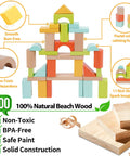 FCSONU wooden building blocks for toddlers, 100-piece pastel block set with storage lid
