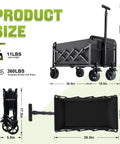 All Terrain Folding Wagon Cart With Wheels And Brakes Lightweight Portable Utility Wagon for groceries, garden, camping, black, size details.