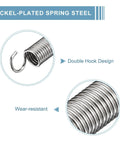 uxcell nickel-plated spring steel tension spring with dual hooks, 3/8 in x 6-1/2 in, 0.047 in thick.