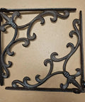 Heavy Duty Cast Iron Shelf Bracket Set With Ornate Fleur De Lis Pattern 10 By 10 Inch Shelf Supports, decorative metal in satin brown