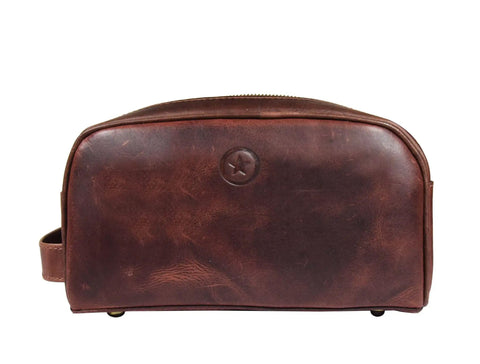 Leather Toiletry Bag For Men On The Go Grooming Travel Kit With Waterproof Lining Buffalo Leather Build Double Zipper Compartment