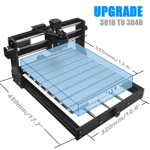 3018 CNC Upgrade Kit For X Axis And Y Axis Extension With 320x450 Basic Area, 320x370 Movement Area, And 300x320 Stroke illustration