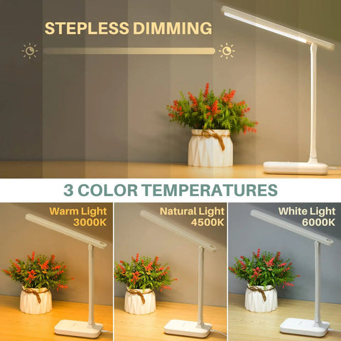 LED Desk Lamp With Touch Control For Reading No Flicker Three Color Modes Foldable Compact Space Saving Desk Light For Office Home Dorm Eye Care USB DC5V 1A
