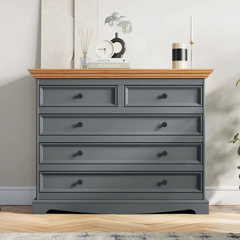 Gray dresser with Set Of 10 Matte Black Cabinet Knobs For Kitchen Cabinets And Dresser Drawers Slick Round Knurled Hardware Pulls.