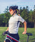Cyclist with helmet standing beside a bike, featuring Comfy Gel Memory Foam Bike Seat For Men And Women in a park setting.