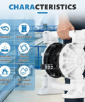 Pro Grade Air Operated Double Diaphragm Pump 15 GPM 1 Inch Port with corrosion-resistant features and portable design.