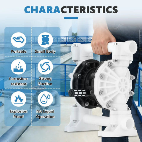 Pro Grade Air Operated Double Diaphragm Pump 15 GPM 1 Inch Port with corrosion-resistant features and portable design.