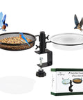 Deck Bird Feeder With Metal Mesh Tray And Two Water Bowls Detachable Adjustable Heavy Duty Clamp Bracket Fits Balcony Railing