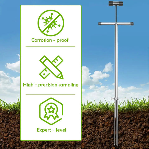 40 Inch Stainless Steel Soil Sample Probe With T Style Handle for Precise Soil Core Sampling in garden and lawn