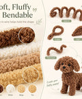 Extra Long Fluffy Chenille Pipe Cleaners Craft Kit 57-Piece Set With Colors, Noses, Eyes, Pom Poms, Collars, Bows And Decor Accessories For Totally Kid Friendly DIY Puppy And Animal Art Projects. fluffy brown chenille pipe cleaners for puppy craft shapes