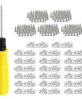 Set of sturdy furniture corner connectors and screws, DIY-friendly install fasteners, heavy-duty corner link hardware kit.