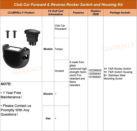 Golf Cart Forward Reverse Rocker Switch And Housing Kit For Electric Club Car Precedent Tempo Onward Plug And Play Direct Fit