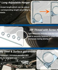 Close-up of 3 Inch Universal Exhaust Clamp With Hanger Set, showing adjustable hanger and zinc plated steel material details.